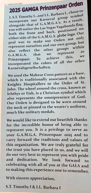 Karneval Orden from GAMGA German American Mardi Gras Association